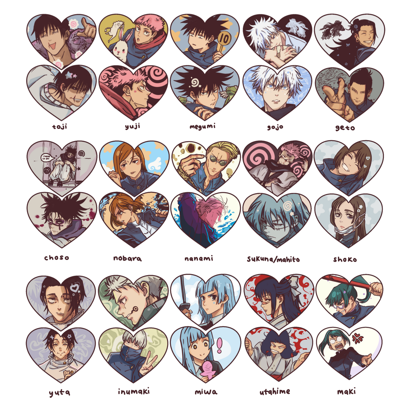 jujutsu heart charms ✱ double sided